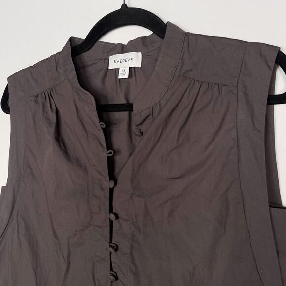Evereve XSmall Gray Cotton Poplin Top Half Button Front Bishop Collar Sleeveless - Picture 3 of 7
